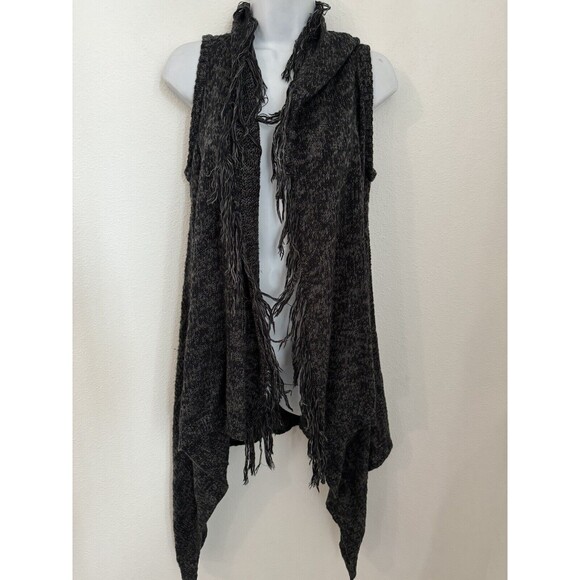 Mossimo Supply Co Black Open Front Sleeveless Vest Fringe Womens M Festival Boho - Picture 1 of 6